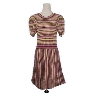 Free People Into You Metallic Knit Striped Mini Dress Size S Preppy Twee Boho